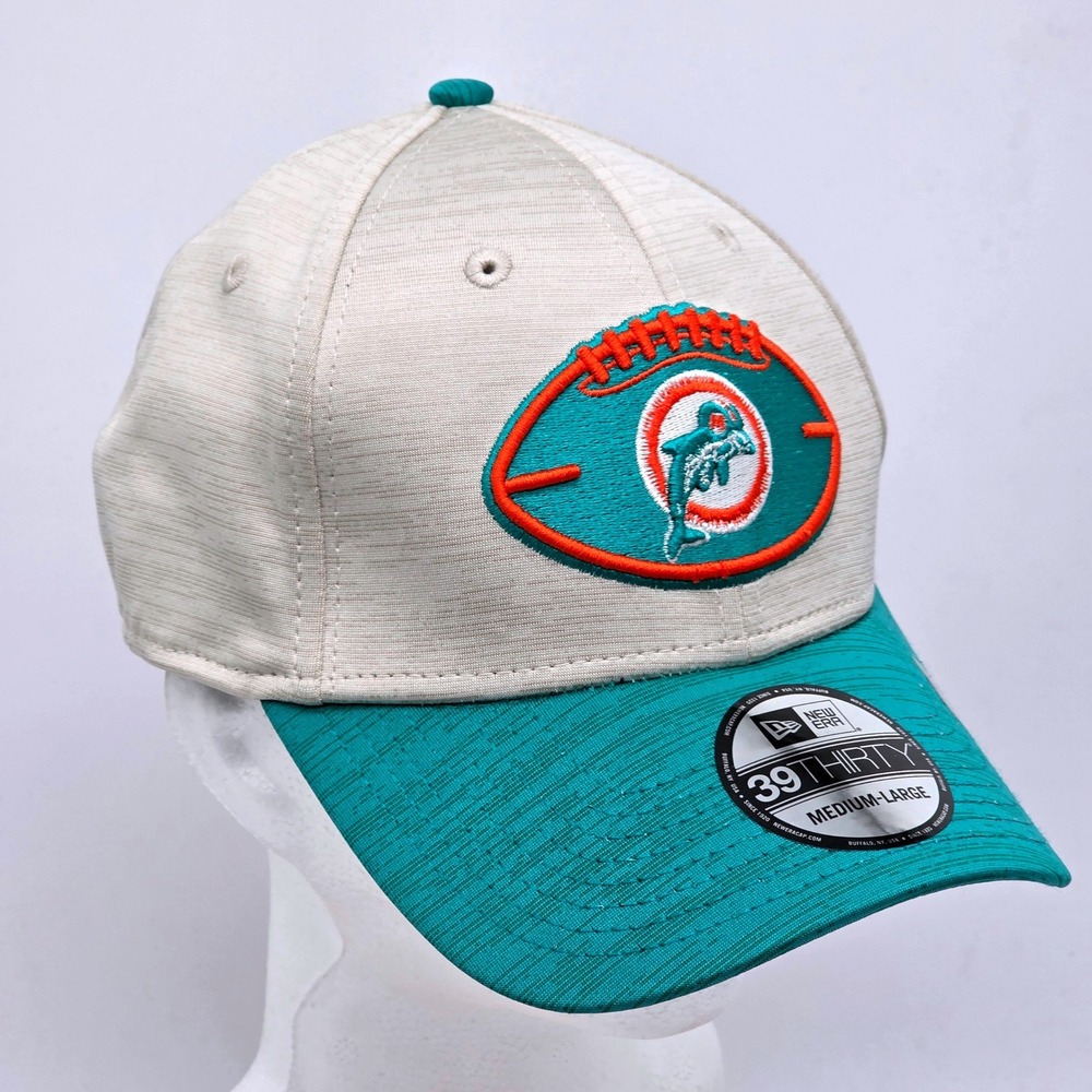 New Era Miami Dolphins Historic Sideline 39THIRTY Flex Fit Hat Cap Retro M/L New